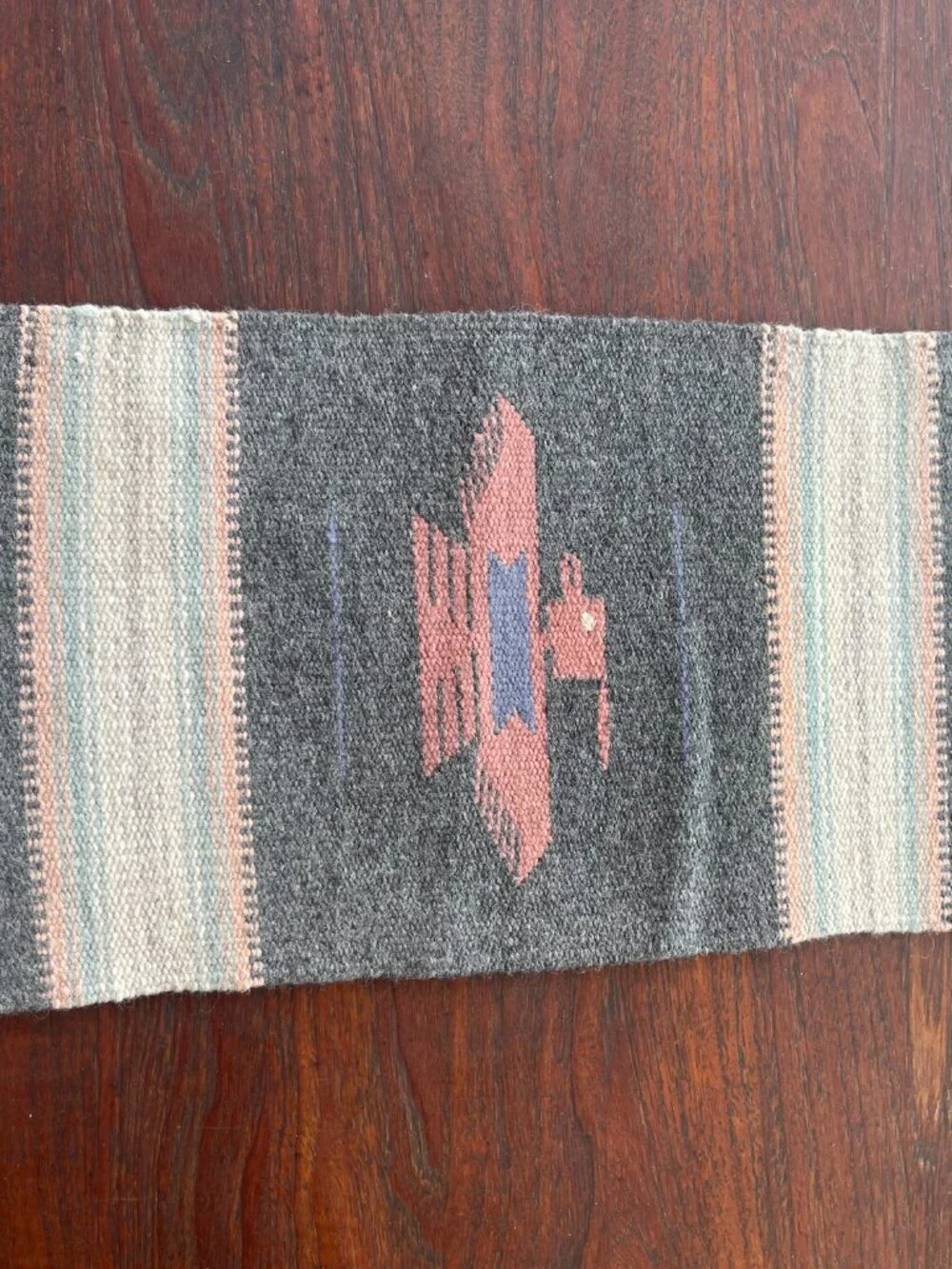 Vintage Chimayo Thunderbird Gray Geometric Weaving